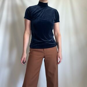Vintage 90s/Y2K navy velvet shirt/mock turtleneck